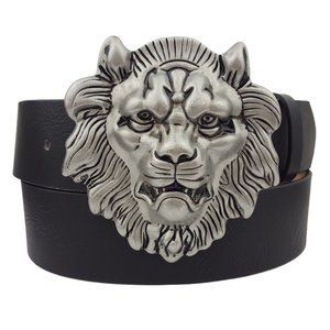 Silver Lion Buckle on a Black Belt